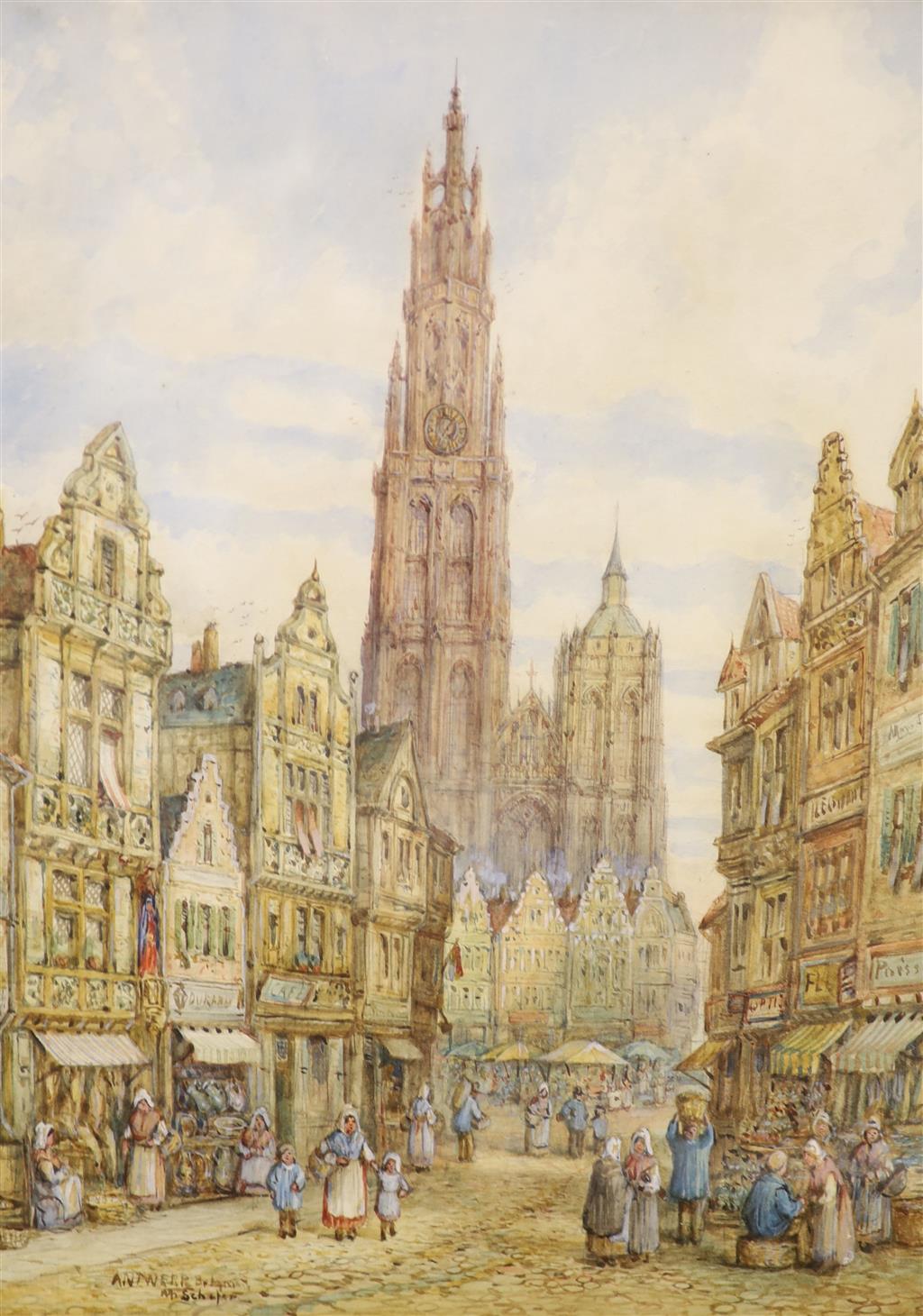 Henry Schafer (1833-1916), watercolour, Antwerp, Belgium, signed, 46 x 35cm